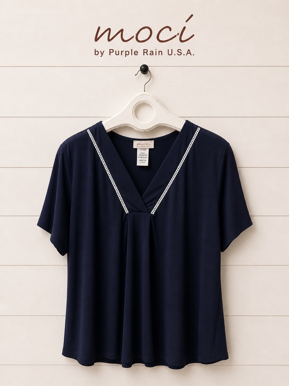 MOCI Navy Blue V-Neck Blouse 3X